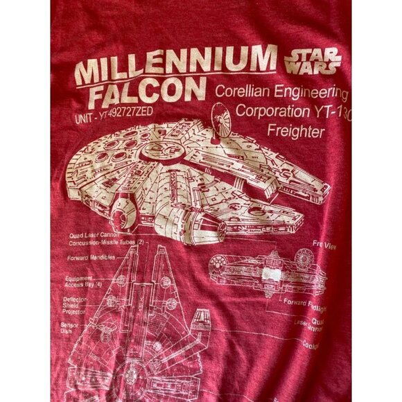 Red Star Wars Millennium Falcon Lucas Films T Shirt Size Medium - Picture 4 of 5